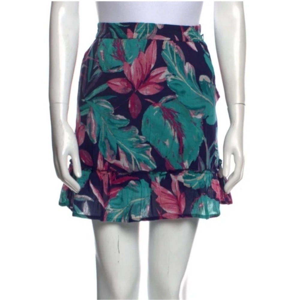 NWT Christian Soriano Tropical Floral Ruffle Hem Small Skirt - Blue and Pink